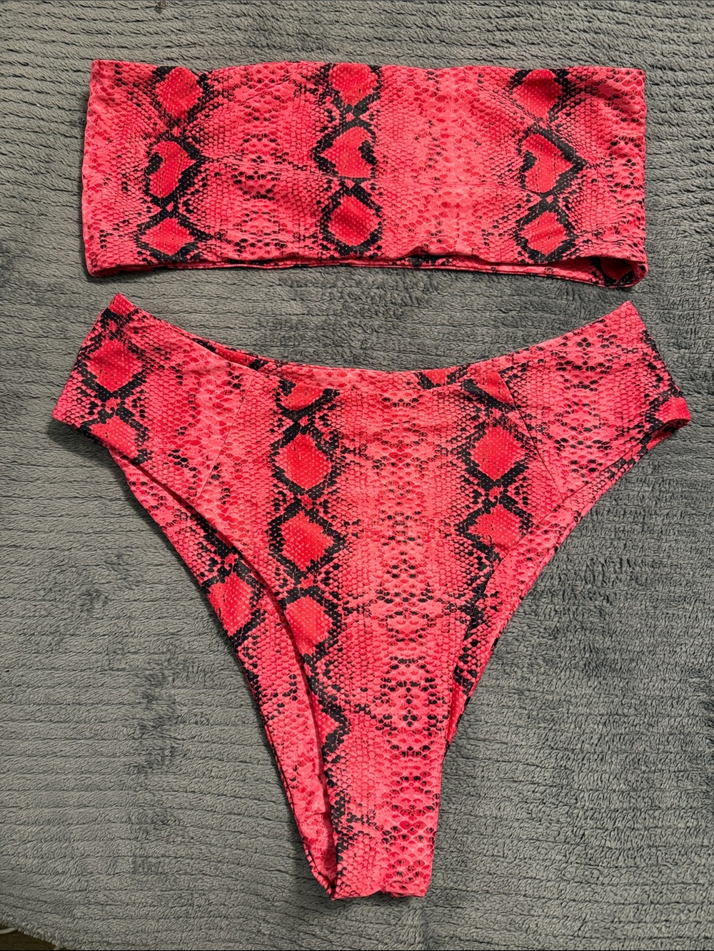 Hot Pink Snake-Print Bandeau Bikini Set